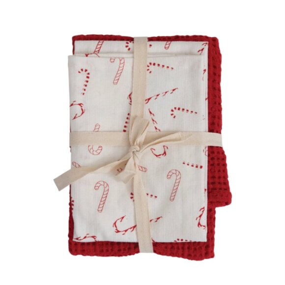 Set/2 Candy Cane Kitchen Tea Towels - Picture 2 of 4